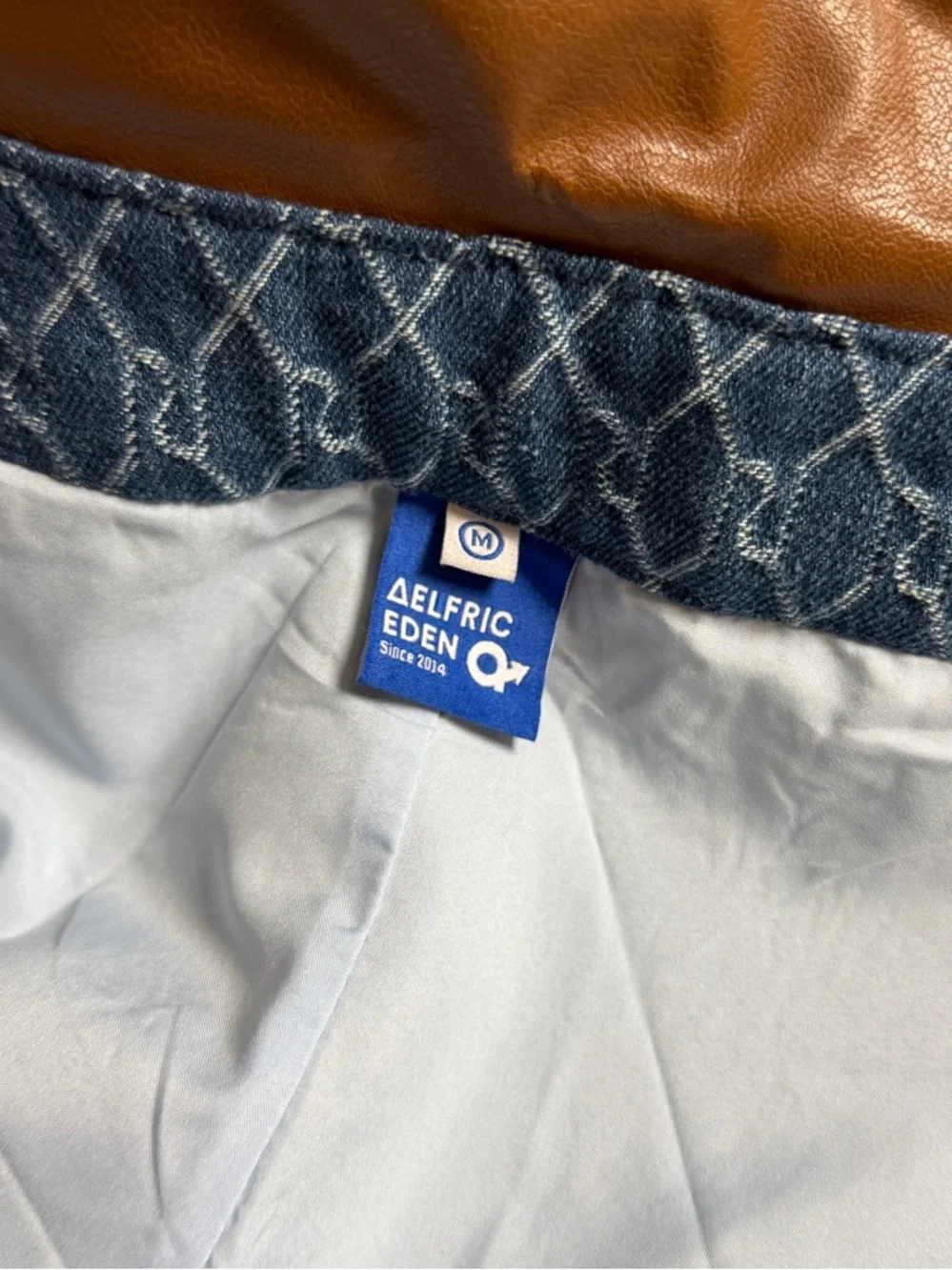 Aelfric Eden Navy Patterned Pleated Skirt with Brown Faux-Leather Waistband - Picture 5 of 7